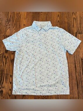 Deolax Light Blue Short-Sleeve Polo with Mini Golf Print
